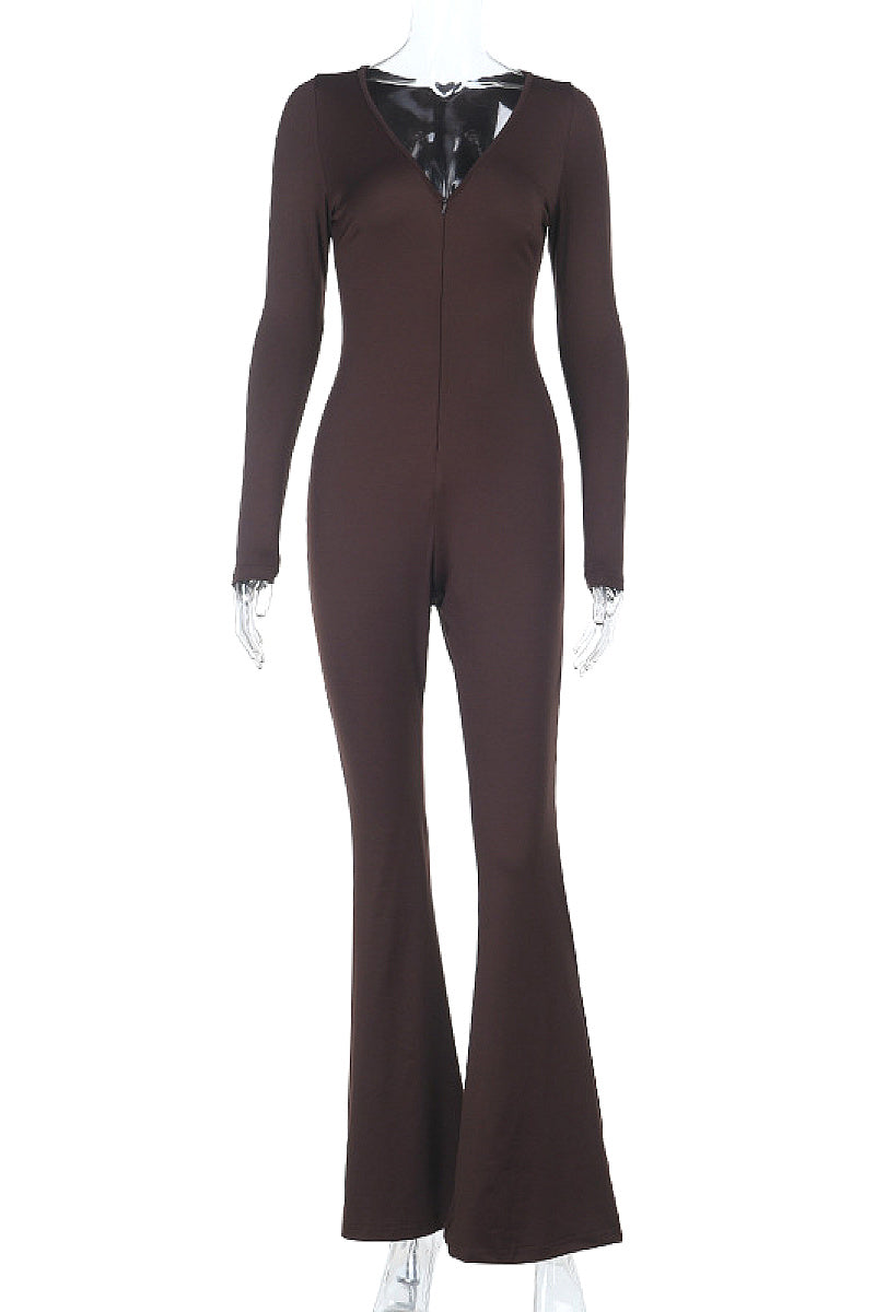 Trendy Long Sleeve Zip Jumpsuit for Running