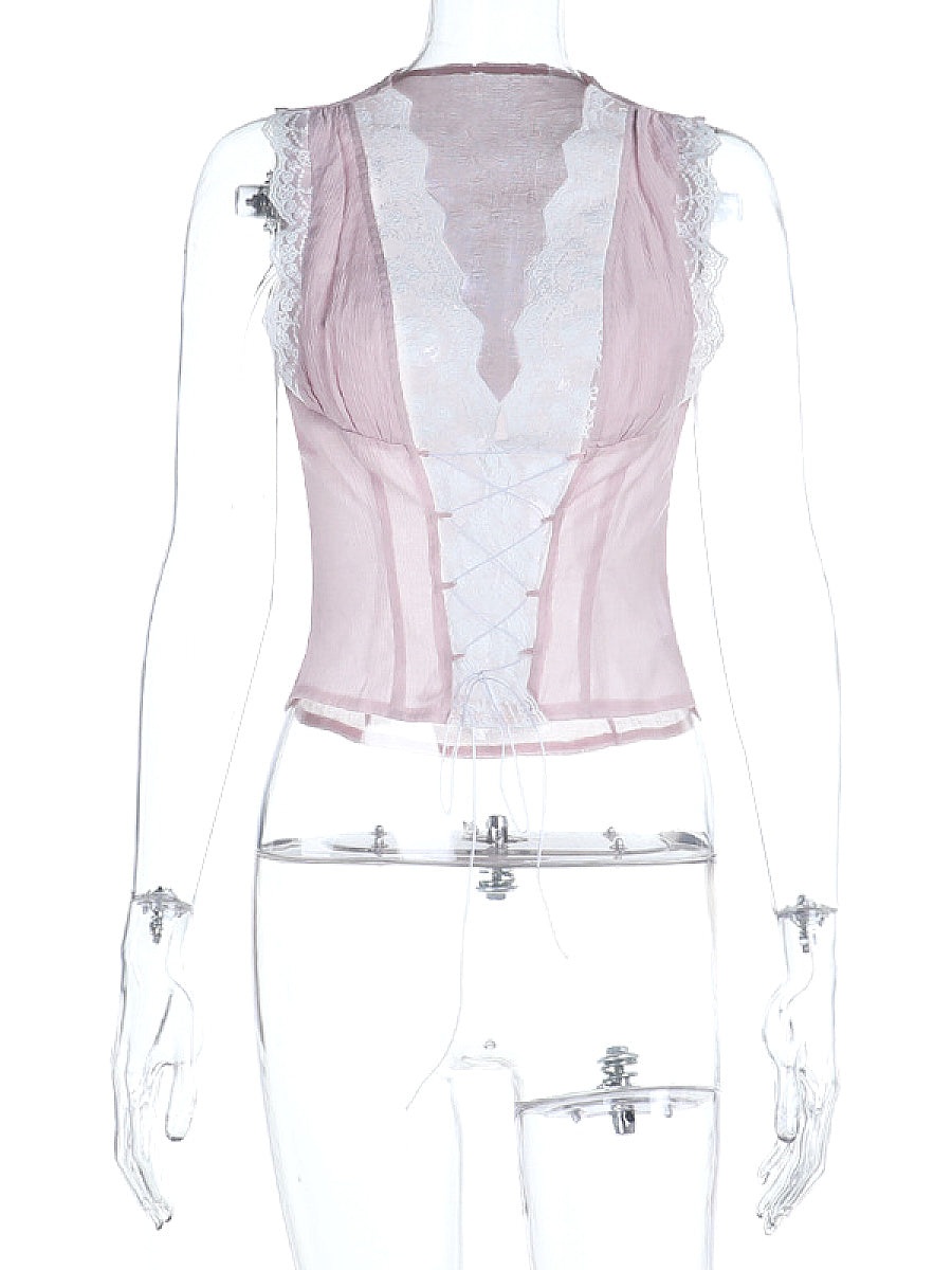 Lace Trim Sleeveless Top for Trendy Women