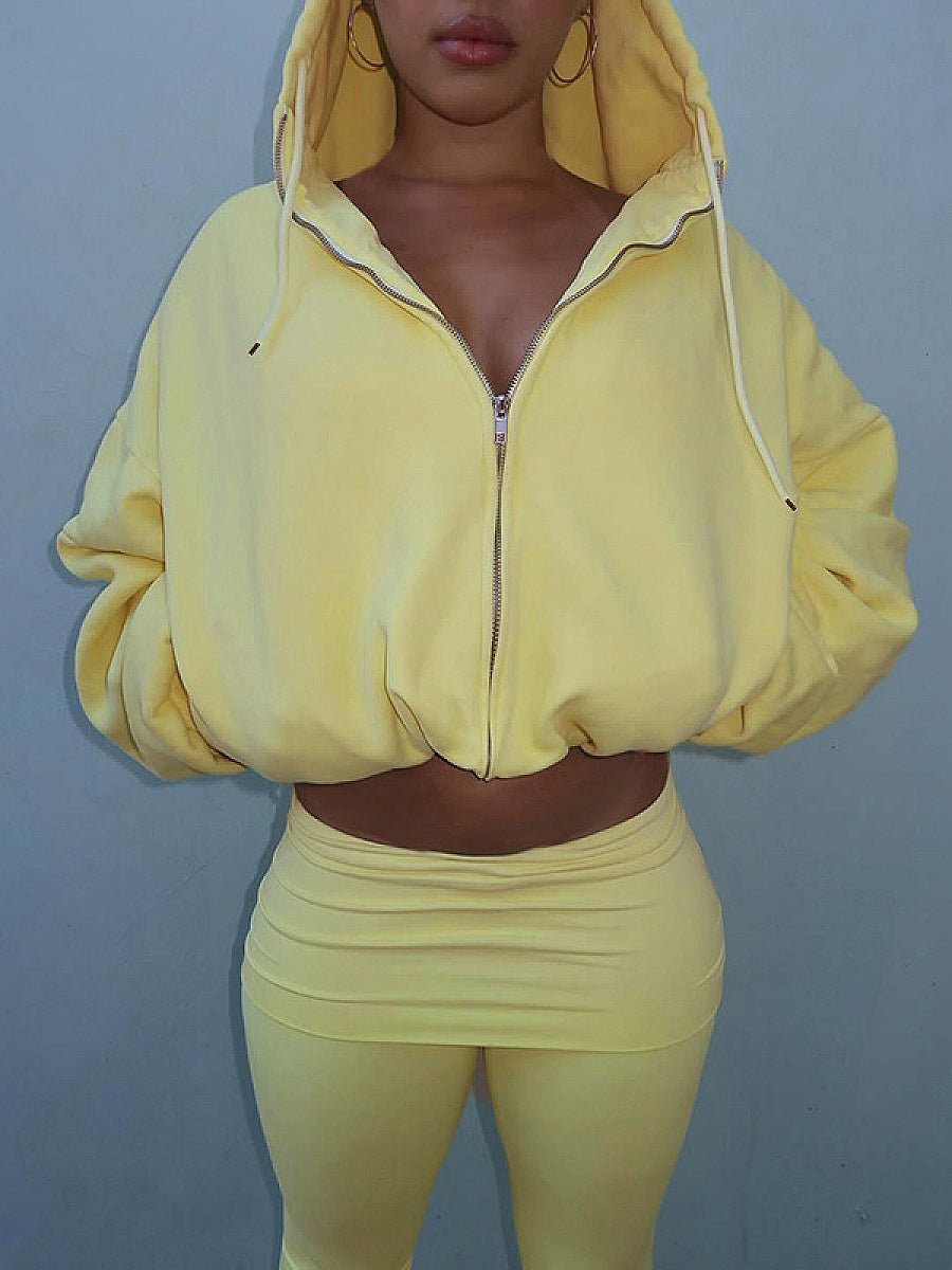 Stylish Solid Color Sweatshirt and Pants Set