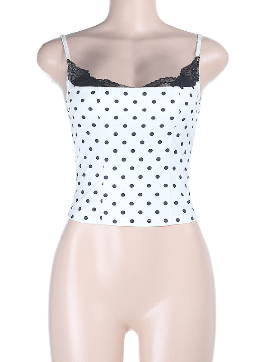 Summer Lace Splicing Polka Dot Tank Top