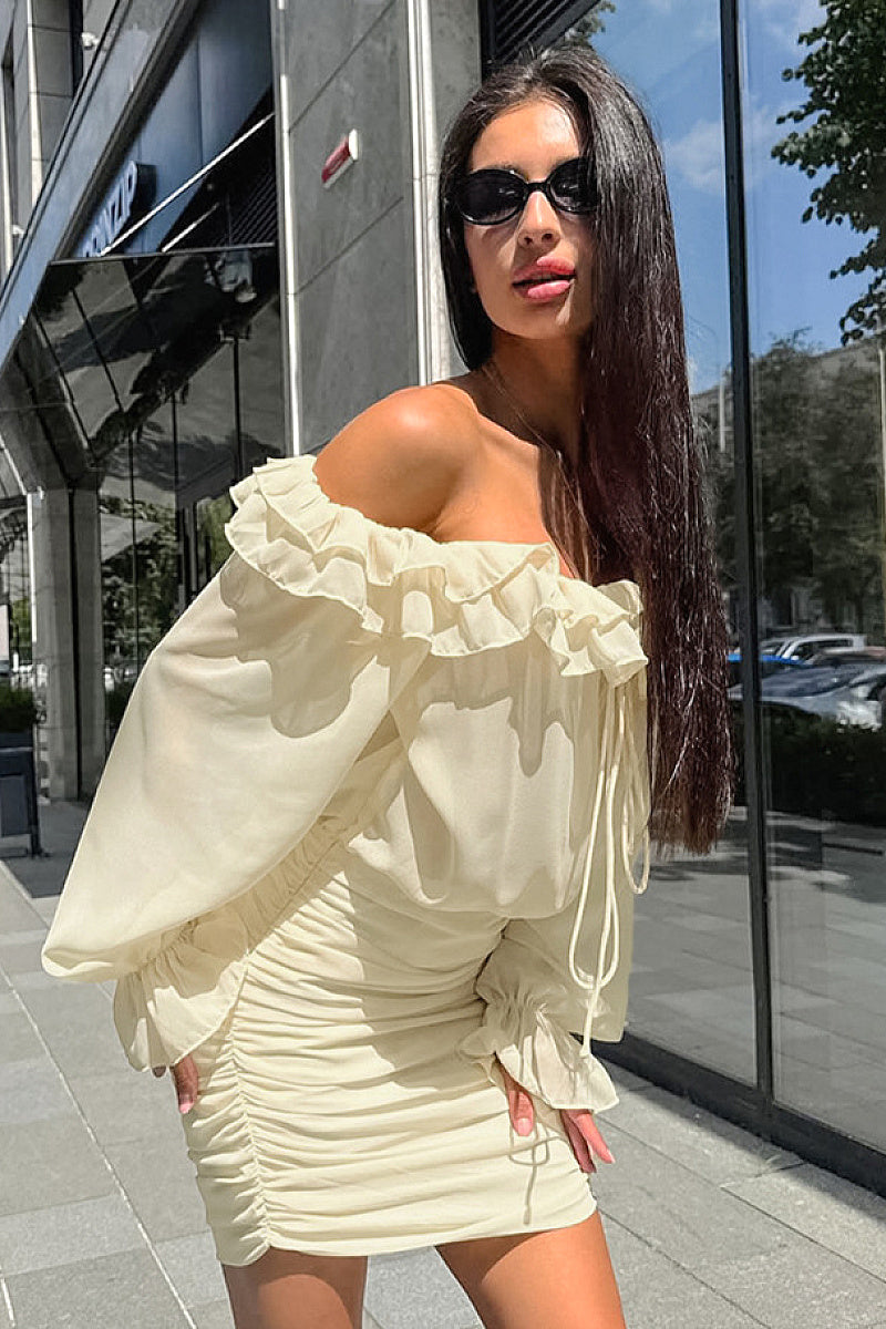 French Style Ruffled Dress in Apricot