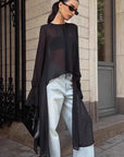 Chic Black Chiffon Top with Flare Sleeves