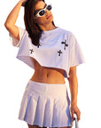 Stylish Cross Print Loose Top and Skirt Set