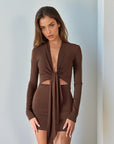 Knit Sexy Deep V Neck Long Sleeve Bodycon Dress