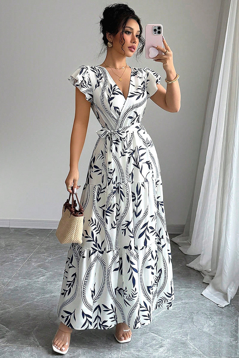 2026 Spring Summer New Floral Ruffle V-Neck Dress