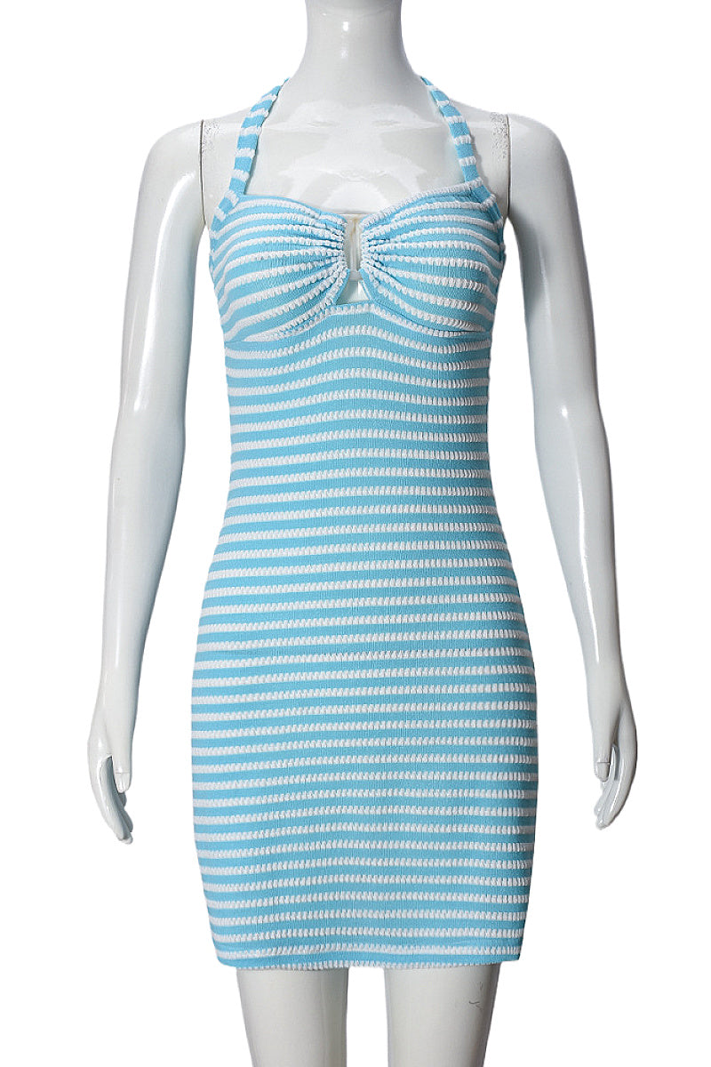Sexy Striped Halter Bodycon Dress