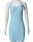 Sexy Striped Halter Bodycon Dress