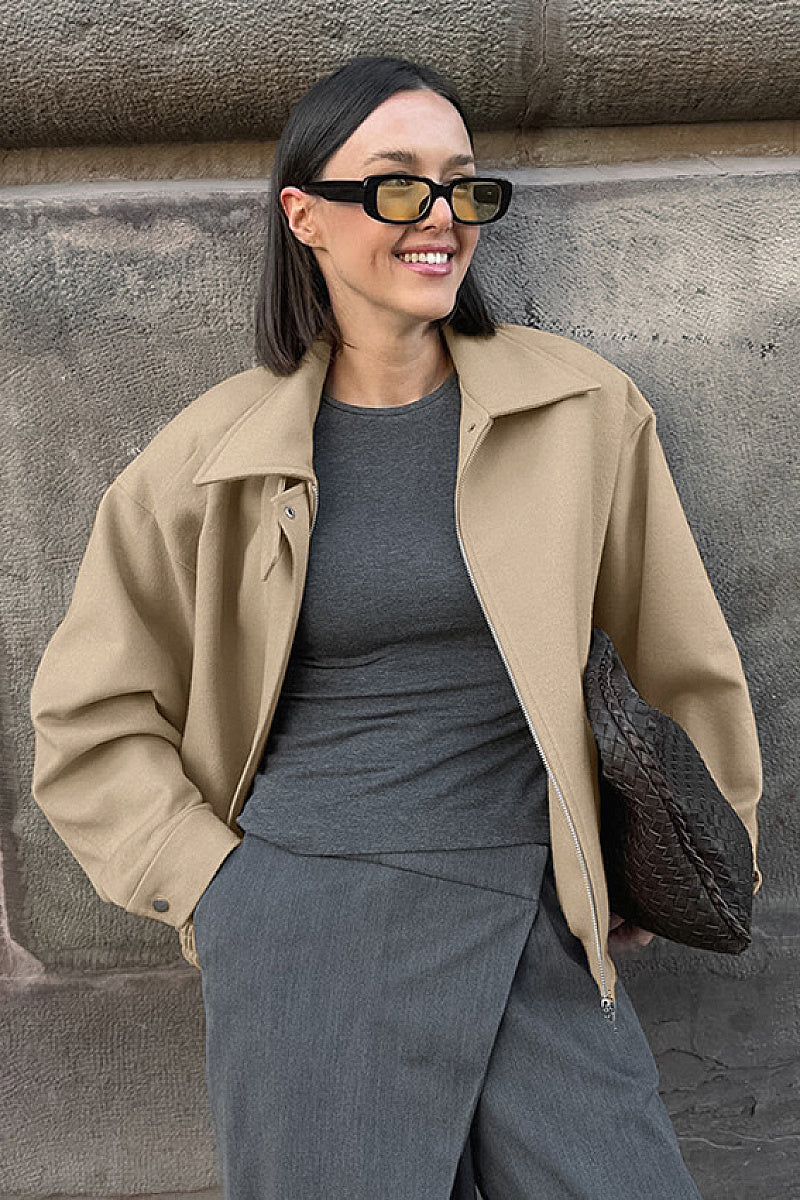 Thick Woolen Coat for Women in Khaki