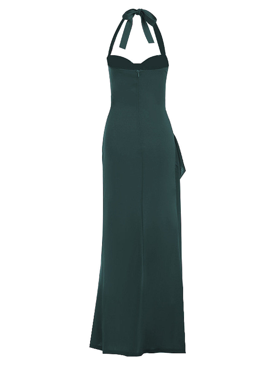 Chic Halter Neck A-Line Dress with Ruffle Hem