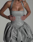 Elegant Halter Neck Bow Tie Mini Dress