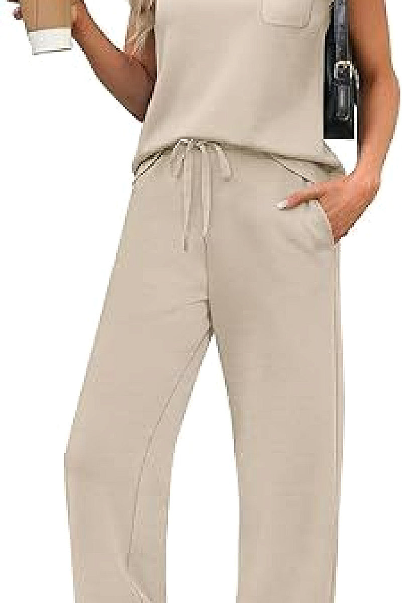 Casual Loose Fit Pocket T-Shirt and Pants Set