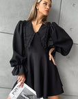 Fashionable Black Doll Collar Dress with Flare Sleeves