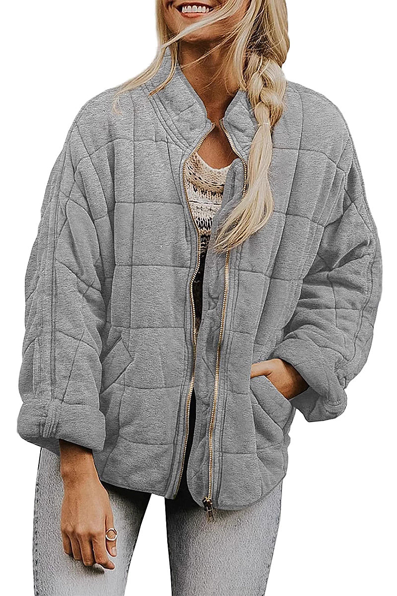 Solid Color Stand Collar Cotton Jacket for Women