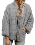 Solid Color Stand Collar Cotton Jacket for Women
