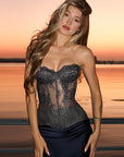 Lace Embossed Strapless Bustier Top
