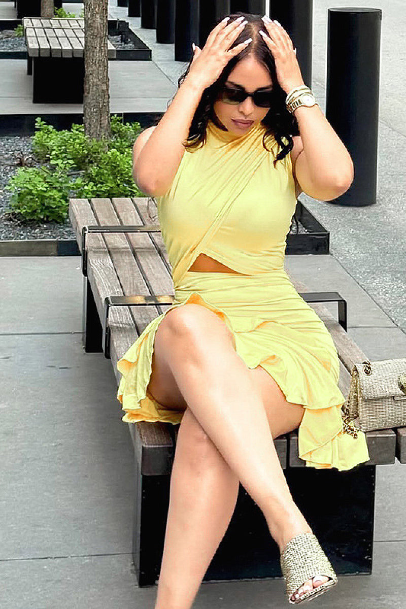 Fashionable Solid Color A-Line Dress with Ruffles