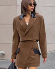 French Vintage Brown Woolen Suit Set for Women
