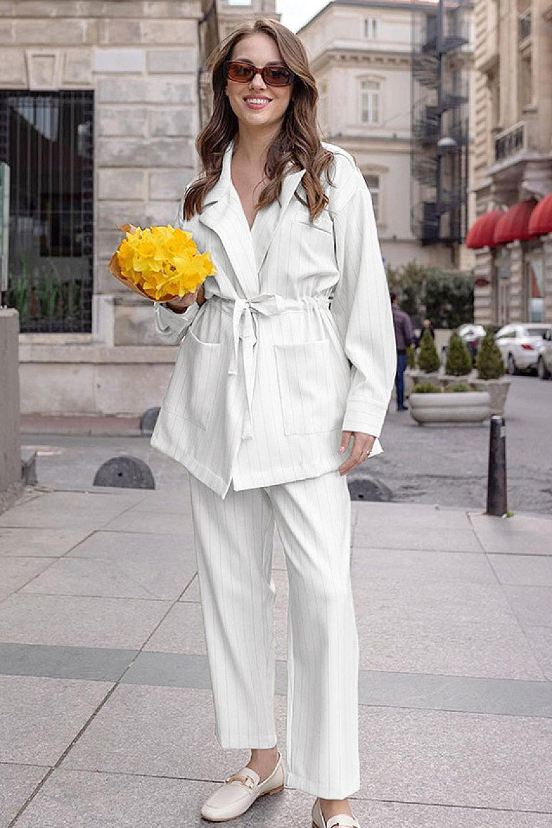 French Vintage Elegant Striped Suit Set for Women