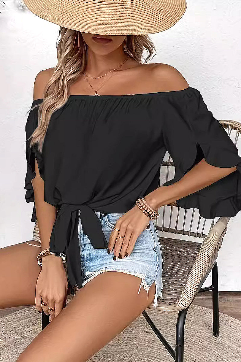 Off-Shoulder Bell Sleeve Casual Top