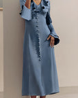 Spring French Blue Satin Dress with Ruffles