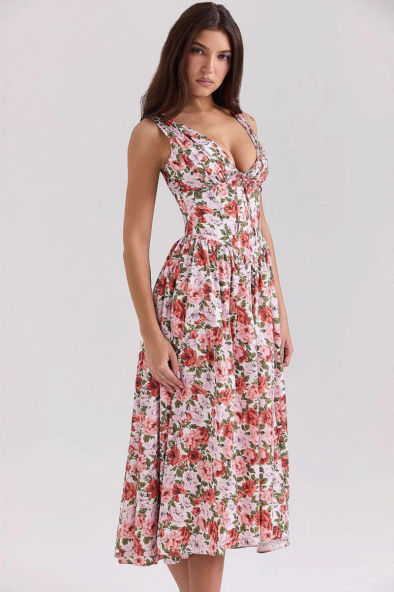 Summer Slim Fit Floral V-Neck Dress