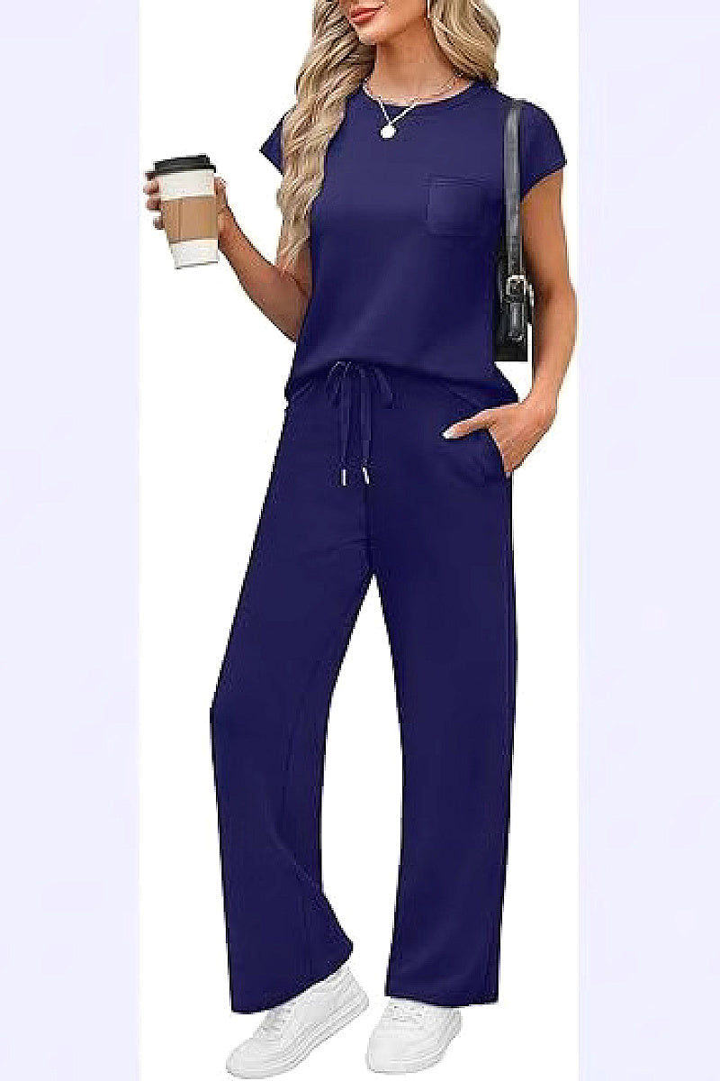 Casual Loose Fit Pocket T-Shirt and Pants Set