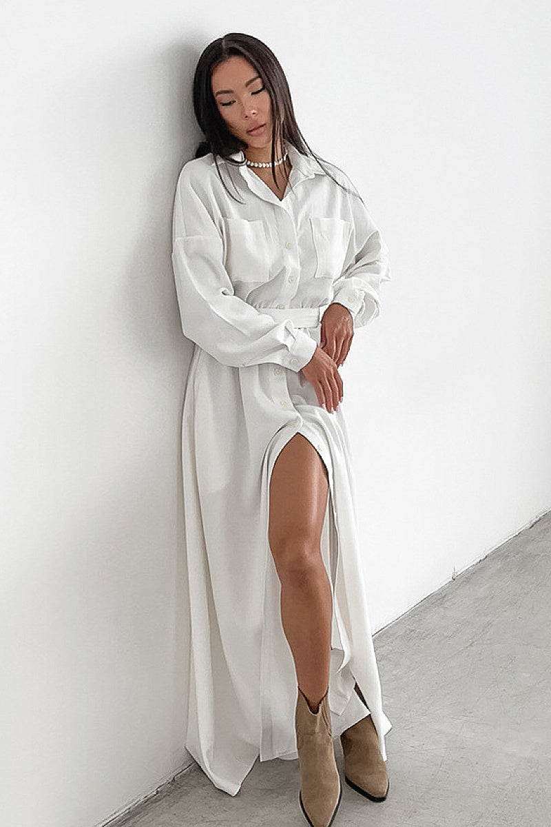 French Style Wrap Shirt Dress for Women