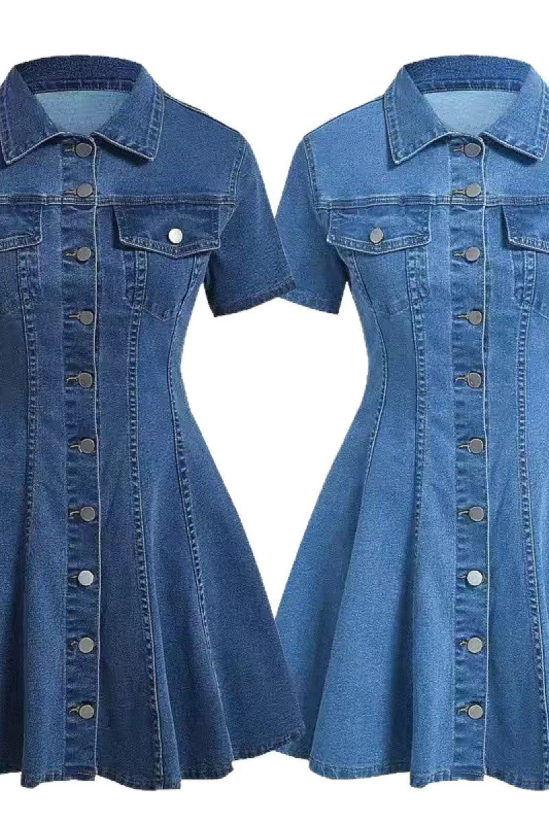 Casual Denim Dress with Button Closure