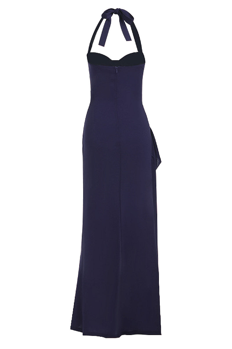 Chic Halter Neck A-Line Dress with Ruffle Hem
