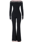 European Style Lace One-Shoulder Long Sleeve Jumpsuit