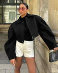 Stylish Lapel Zipper Woolen Jacket for Women