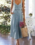 Summer Women's Blue Denim Button-Down Dress
