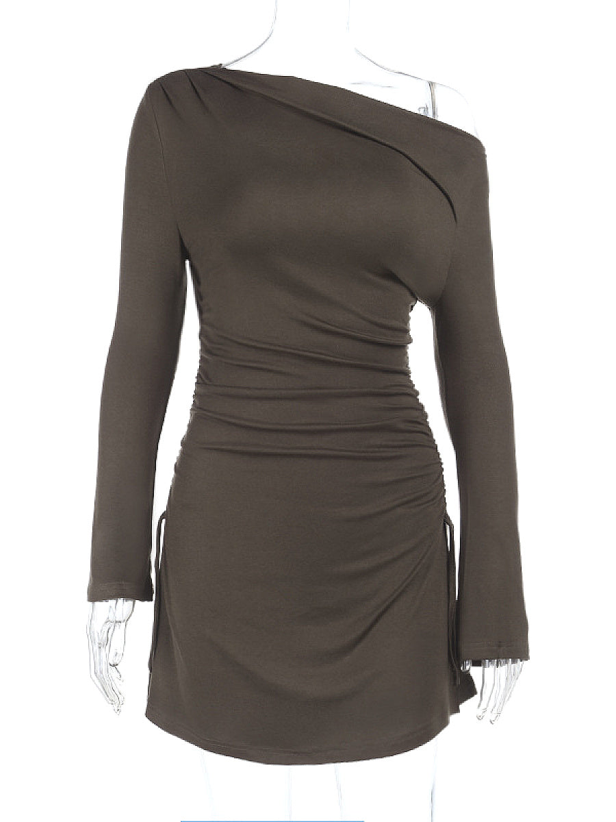 Off Shoulder Long Sleeve Drawstring Mini Dress