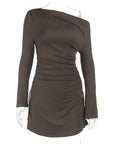 Off Shoulder Long Sleeve Drawstring Mini Dress