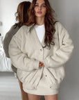 Fashionable Khaki Fleece Cardigan Skirt Set