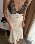 Summer French Lace Splicing Satin Dress