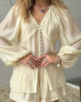French Casual Women's Autumn Shirt and Shorts Set
