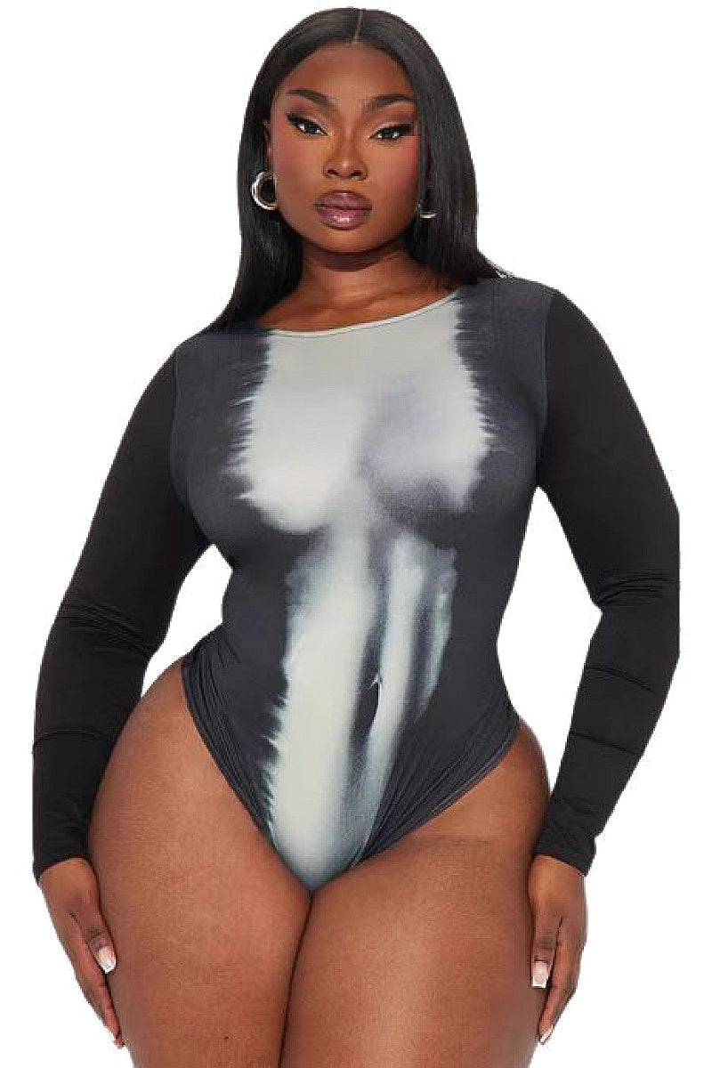 Stylish Long Sleeve Abstract Print Bodysuit