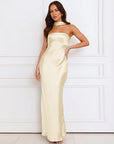 Elegant Strapless Satin Dress with Two-Way Design