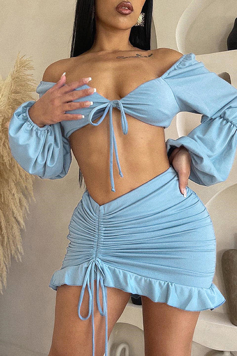 Stylish Hollow Out Crop Top and Skirt Set