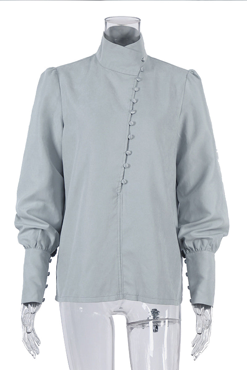 Spring Women's Long Sleeve Chinese Collar Shirt