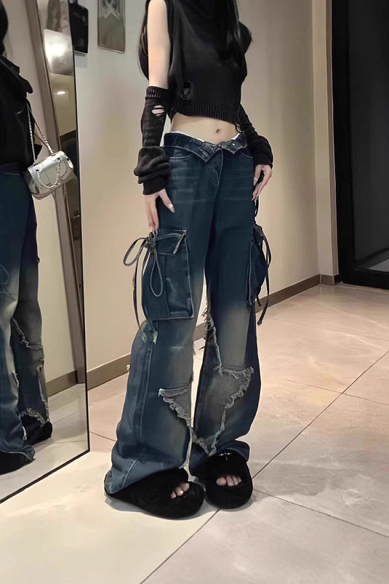 Y2K Vintage American Dark Denim Straight Leg Pants