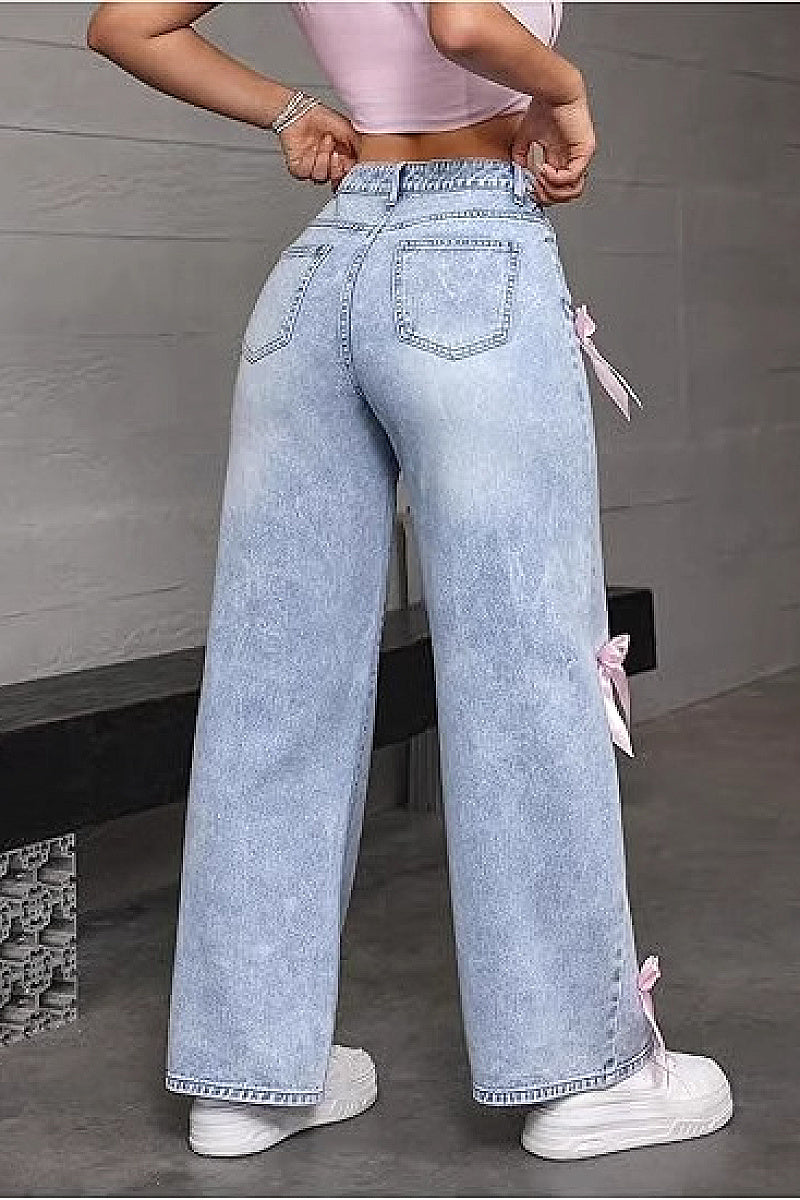 Y2K Butterfly Knot Denim Pants for Women