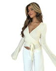 Casual V-Neck Bell Sleeve Top for Women