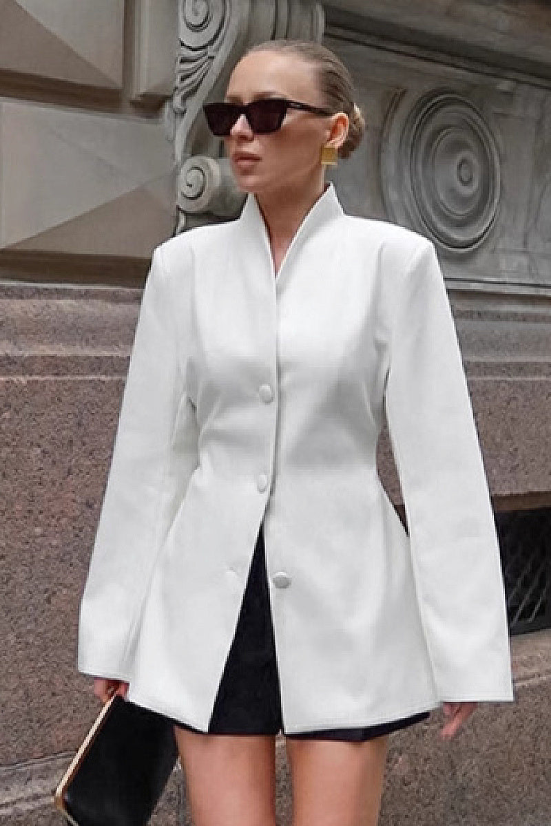 Stylish White Stand Collar Waistcoat for Women