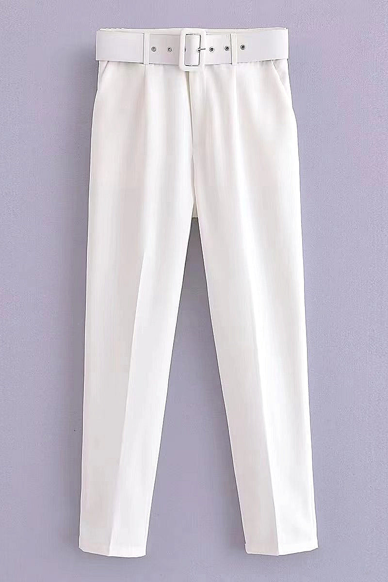 Casual High Waist Straight Leg Pants with Belt