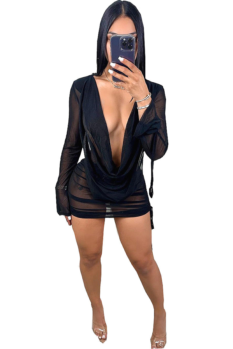 Stylish V-Neck Long Sleeve Backless Dress