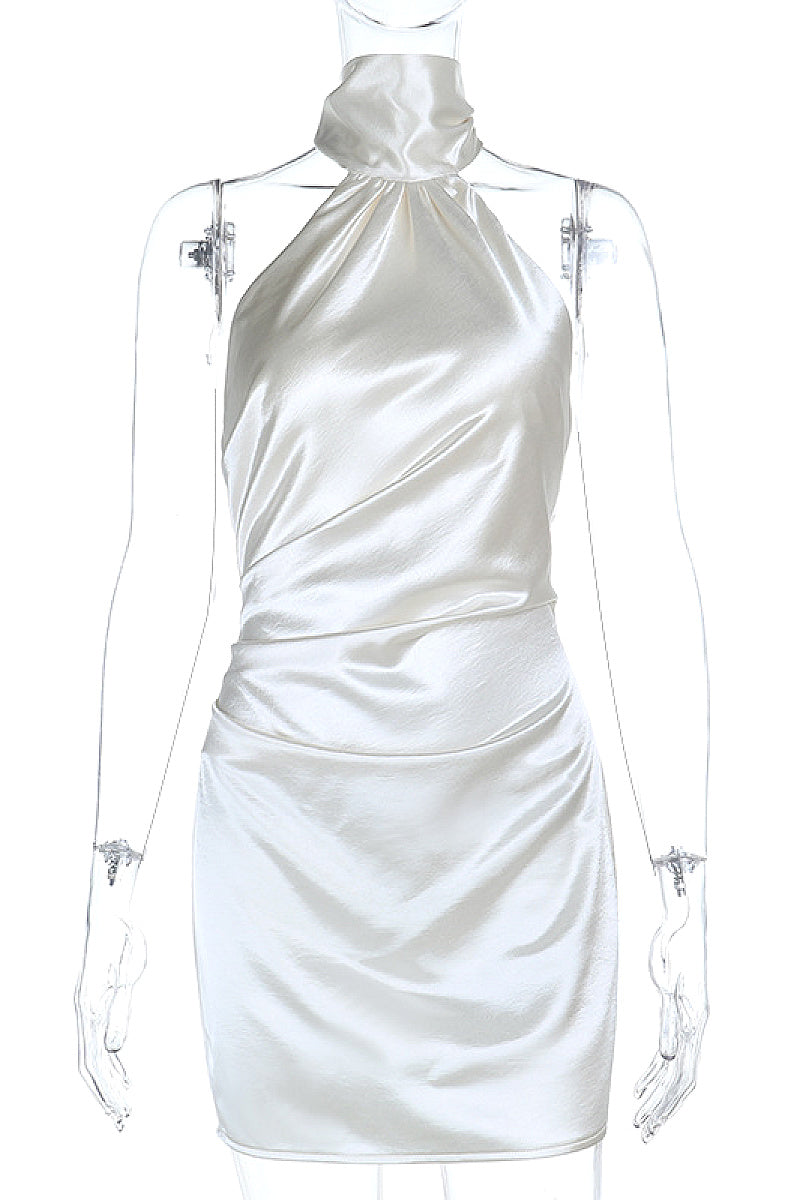 New Sexy Backless Halter Satin Mini Dress