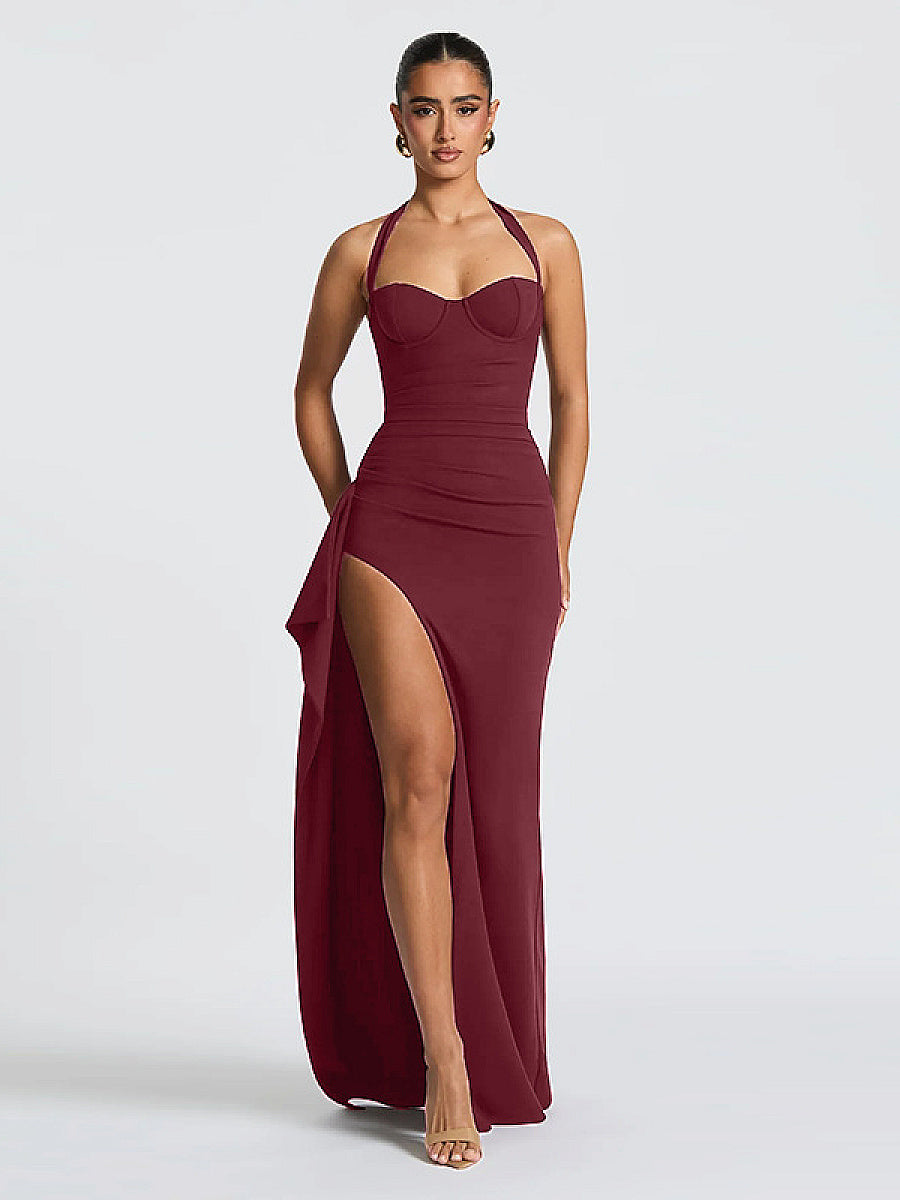 Chic Halter Neck A-Line Dress with Ruffle Hem