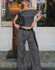 Chic Gray Strapless Two-Piece Suit Set